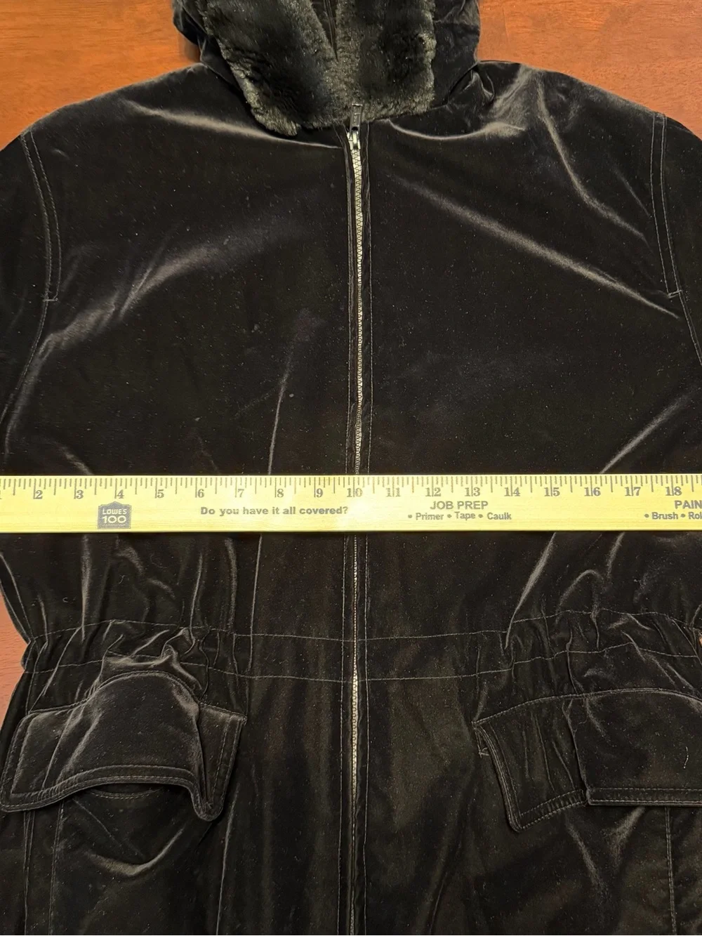 Gallery‎ Black Velvet Hooded Puffer Coat with Faux Fur Trim